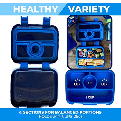 Dinosaur Bento Lunch Box for Boys with Thermo Stainless Steel Food Jar for Hot Food Soup, Insulated Dinosaur Lunch Bag and Ice Pack Set, Kids Container Boxes with 4 Compartments, Blue Space Dino - color: Blue Rocket Dino Set
