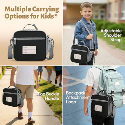 Itslife Bento Box for Kids Set, Insulated Food Container,Kids Lunch Box, 7 oz Thermos for Hot Food, 12 oz Thermos Water Bottle, Reusable Insulated Ice Bag & Fork Spoon Utensils Camping Travel Black - color: Black