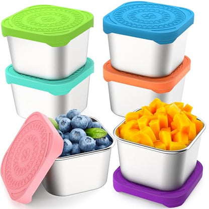 CasaCulina 6 Pack 6oz Stainless Steel Snack Containers, Easy Open Leak Proof Stainless Steel Food Storage Containers with Silicone Lids, Small Metal Lunch Box Container for Office, Travel