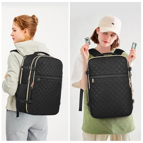 MOMUVO Large Travel Backpack Women, Flight Approved Carry On Backpack, Water Resistant Anti-Theft Casual Daypack School Bag Fit 17 Inch Laptop with USB Charging Port, Black - color: Black, size: 17.3 inch