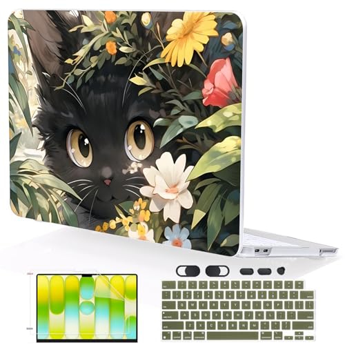 Compatible with MacBook Neo 13 inch Case 2026 Release Model A3404 Cover, Ultra-Thin Pattern Plastic Hard Shell Case Keyboard Cover Screen Protector Dust Plug, Purple Cute Black Cat - color: Cute Black Cat