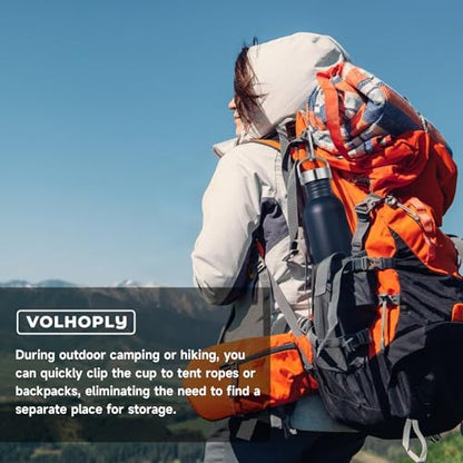 Volhoply 20oz Uninsulated Single Walled Water Bottle, Stainless Steel Reusable Water Bottles with Handle & Carabiner, BPA Free 18/8 304 Sports Water Bottles for Camping Hiking（Navy,1） - color: Navy