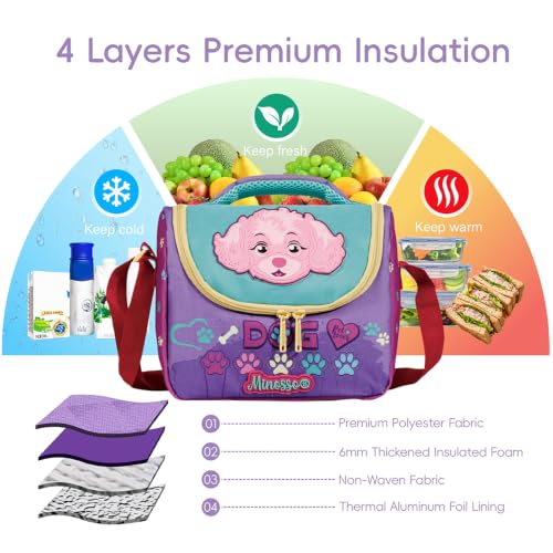Insulated Lunch Bag for Kids Soft Bag Washable with Strap Reusable Toddler Lunch box School Supplies Food Carrier Snacks Picnic(Multi) - color: Dog