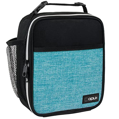 opux Insulated Lunch Bag for Kids Boys Girls, Small Compact Lunch Box with Wide Opening & Mesh Pockets, Reusable Lunch Pail for School, Work, Adults, Men, Women, Turquoise - color: Heather Sea Blue