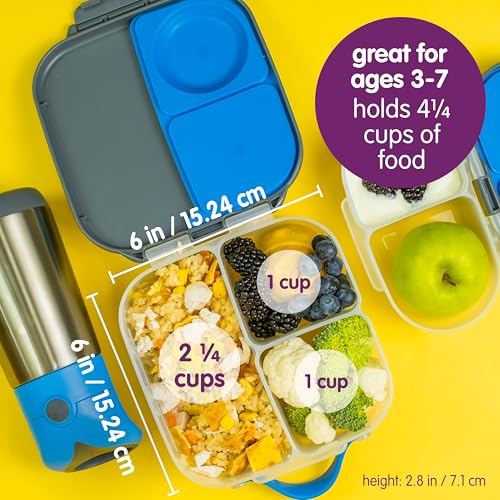 b.box Mini Lunch Box Kids | 4.25 Cup Leak Proof Bento Box for Kids Ages 3+ | 3 Compartment Snack Containers, School Lunch Container, Dishwasher Safe, BPA-Free, PFAS-Free - Indigo Rose - color: Indigo Rose, size: 1-pack