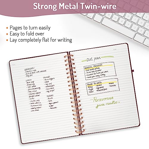Forvencer Lined Spiral Journal Notebook with 300 Numbered Pages, B5 College Ruled Thick Journals for Writing with 100GSM Paper, Hardcover Notebooks with Contents for Work, School, Women, Men, Burgundy | College Ruled Thick Journals for Writing with 100GSM
