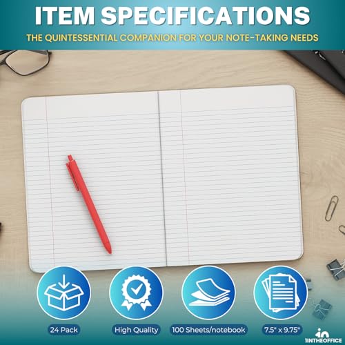 1InTheOffice Composition Notebook College Ruled, Notebooks for School, Black, 9.75" x 7.5", 24 Pack