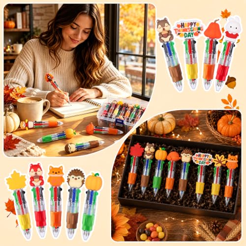 Vellibring 24 Pcs Thanksgiving Pens, Fun Autumn 4-in-1 Maple Leaf Pumpkin Turkey Animal Character MultiColor Pens Fall Harvest Party Favor Classroom Reward Stationery Gift - style: Thanksgiving-24pcs