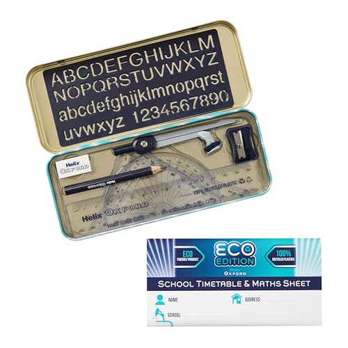 Helix Oxford Cyber Eco Maths Set - 9 Piece Set - Maths Equipment for School, College or Work - Iconic Oxford Maths Set in Light Blue Design