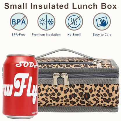 FlowFly Small Insulated Lunch box Portable Soft Bag Mini Cooler Thermal Meal Tote Kit with Handle for Work & School, Leopard - color: Leopard#1
