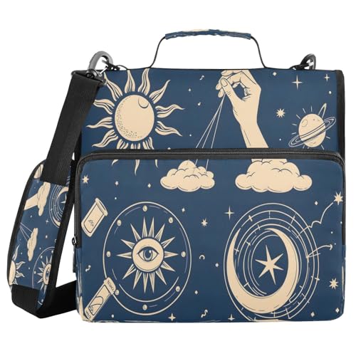 3 Ring Zipper Binder Bohemian Art Sun Moon Binders Bag with Shoulder Strap 500 Sheets Paper Organizer Trapper Keeper Documents Storage File Folder for School Office - color: A2393
