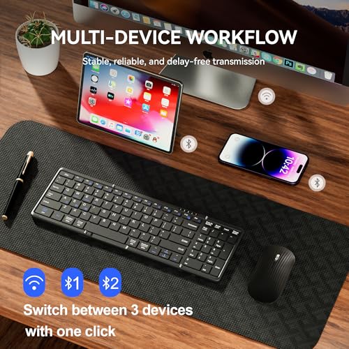 USB-C Rechargeable Folding Wireless Bluetooth Keyboard Combo | Full-Size Portable Travel Keyboard & Mouse for Business Travel, Compatible with Laptop iPad Tablet