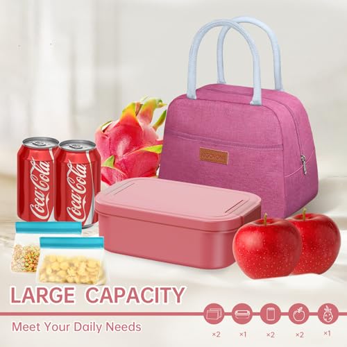 JBGOYON 4-in-1 Bento Box and Insulated Lunch Bag Set, Red | 6-hour insulation, 7.5 L lunch bag, leakproof 1.9 L container with 2 sauce cups, fork and spoon, 2 snack bags, BPA-fre - color: Red