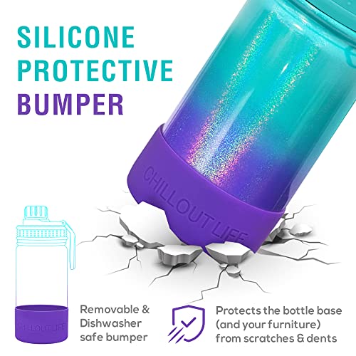 CHILLOUT LIFE 12oz Kids Insulated Stainless Steel Water Bottle with Leak Proof Spout Lid & 144 Stickers - color: Mermaid Sparkle, style: 12 oz