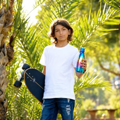 CHILLOUT LIFE 12oz Kids Insulated Stainless Steel Water Bottle, Leak Proof | Small Metal Water Bottle, Keeps Drinks Cold 24H & Hot 12H, Leak-Proof Screw Lid, Perfect for School, Travel & Sports - color: UV Rainbow