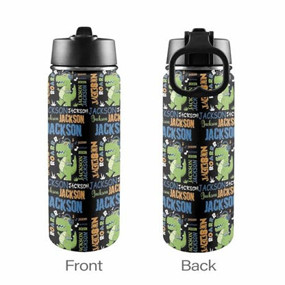 Personalized Water Bottles with Straw Lid, Custom Dinosaur Water Bottle Stainless Steel Insulated Cup with Name for Boys Girls - color: Color_01