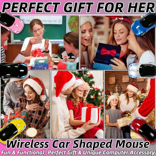 Pink Wireless Mouse，Mini Car Computer Mouse，1600DPI 2.4G Wireless with USB Receiver Wirelesss Car Mouses for Computer for PC, Laptop, Tablet Win XP/Vista/7/ME/2000/Mac OS for Womens Office Girls Gift - color: Pink