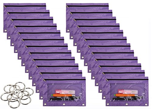 24 Packs 3 Ring Binder Pen Pencil Case Pouch Bulk Set Stationery Bag for School Class Office Purple - color: purple