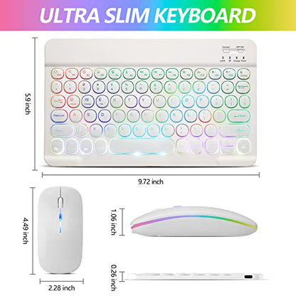Ultra-Slim Lightweight Bluetooth Keyboard and Mouse Portable Mini Wireless Keyboard Rechargeable 7-Color Backlit for Apple iPad iPhone,Tablet iPhone Smartphone iOS Android Windows,Round Keys White - color: white