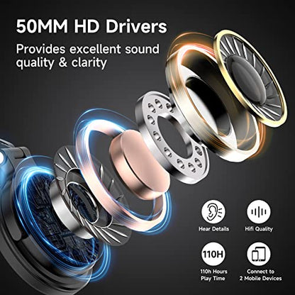 OneOdio Bluetooth Over Ear Headphones, 110 Hrs Wireless/Wired Stereo Sound Foldable Headsets with Deep Bass 50mm Neodymium Drivers for PC/Computer/Podcast- Studio Wireless Pro C, Black - color: Black