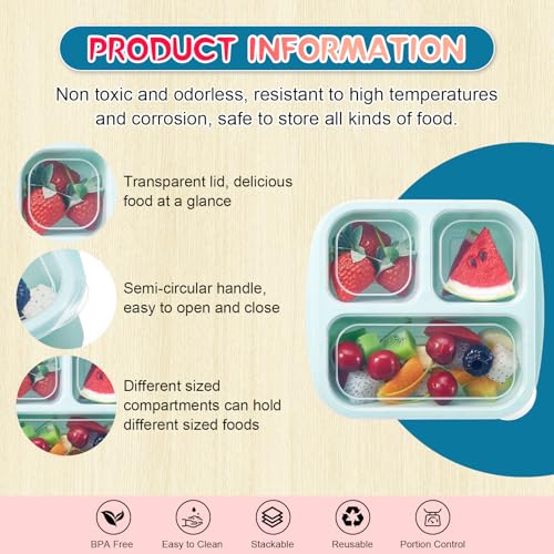 Honeydak 5 Pack Snack Containers 3 Compartment Bento Snack Boxes Divided Meal Prep Containers with Lids Reusable Adults Lunch Food Storage Box for School Work Travel(Macaroon) - color: Macaroon