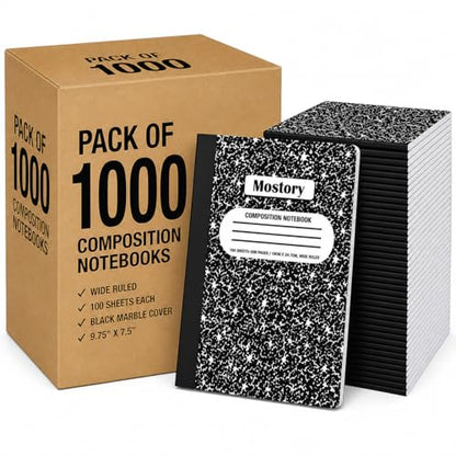 MOSTORY Pack of 1000 Bulk Composition Notebook -Wide Ruled 200 Pages (100 Sheets), Size 7.5" x 9.75", Bulk School Supplies, Office, Bulk Notebooks for School, Writing Journal Notebook with Lined Paper - size: 1000 Pack