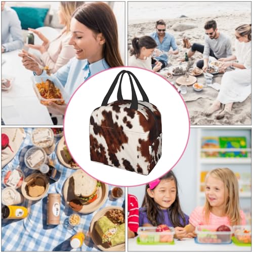 Nerxy Insulated Lunch Bag 8x5x8.5inch Cow Skin Print Lunch Box Abstract Africa Animal Farm Fashion Reusable Meal Portable Container Tote for Woman Men Kids Adults Work School Travel Office Picnic - color: Cow