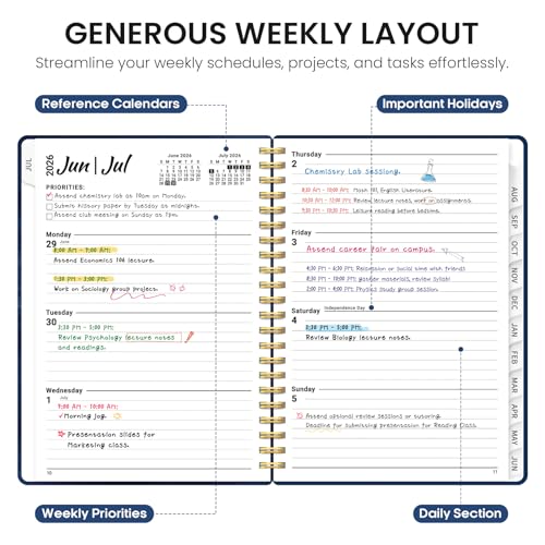 Planner 2026-2027, Academic Year Weekly and Monthly Calender Planner, from Jul 2026 - Jun 2027, Spiral Bound School Planning Book, Perfect for Teacher, Student, Women & Men, A5 (6.3" x 8.5"), Ocean Postmarks - color: X-Ocean Postmarks, size: (6.3"x8.5")a5