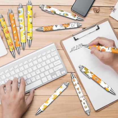 Idealmuzik Bee Pens Set – Cute Yellow & White Bumblebee-Themed Gel Pens for Teens, and Adults – Fun Bee Stationery for School, Office, Journaling, and Gift Giving, 10 Pack - style: Bee