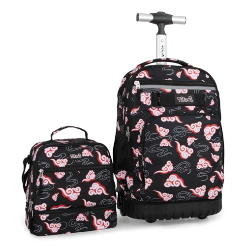 Tilami Rolling Backpack & Lunch bag for Kids 19 Inch Wheeled Bookbag for Boys & Girls for School & Travel,Clouds Black - color: Clouds Black