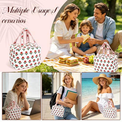 cow print Lunch Box for Women, Insulated Women Lunch Bag, Cute Small Tote Bag Reusable Cooler Bag, Work Office Use,Nurse Funny Gifts, Travel Birthday Gifts for Friends Girls - color: White