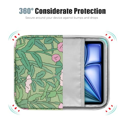 TiMOVO 9-11" Tablet Sleeve Bag for iPad 11-inch A16 2025, iPad 10.9"/10.2"| Air 11 Inch/5th/4th Gen. 10.9", Galaxy Tab A9+/A11Plus 11", Protective Bag with Pocket, Green Flower - color: Ab-Green Flower, size: 9-11 Inch