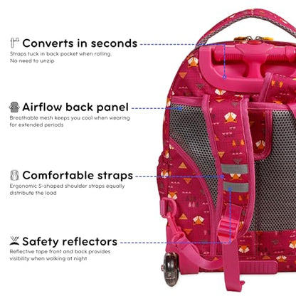 J World Lollipop Kids Rolling Backpack & Lunch Bag Set for Elementary School. Carry-On Suitcase with Wheels, Fox - color: Fox
