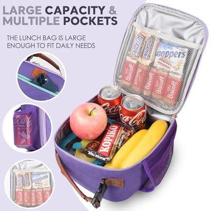 Genteen Kids Lunch Box Insulated Soft Mini Cooler with Bottle Holder, Lightweight Reusable Easy-Clean Lunch bag for Girls, Boys Back to School-purple/White - color: Purple/White