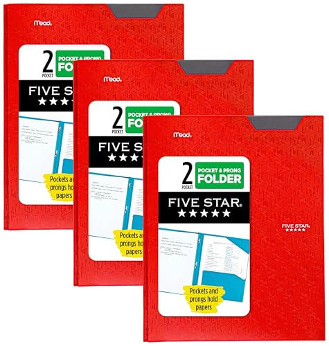 Five Star 2 Pocket Folder, Stay-Put Folder, Plastic Colored Folders with Pockets & Prong Fasteners for 3-Ring Binders, 8-1/2” x 11", Fire Red (72109) (Pack of 3) - color: Red, size: 1 Count (Pack of 3)