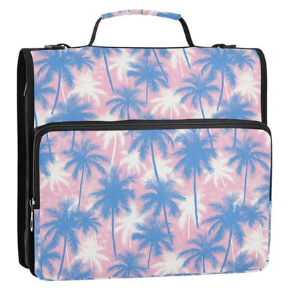 Tropical Palms Zipper Binder 3 Ring Binder 1.5 Inch with Zippers Shoulder Strap & Handle Binders Organizer Bag Pink Blue - color: Pink Blue
