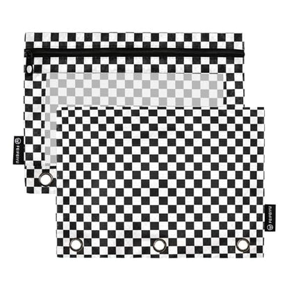 2 Pack 3 Ring Binder Pencil Pouch Racing Checkered Flag Pencil Case Pencil Bags with Zipper, Clear PVC Binder Pockets for Office Daily Supplies - color: Color 19