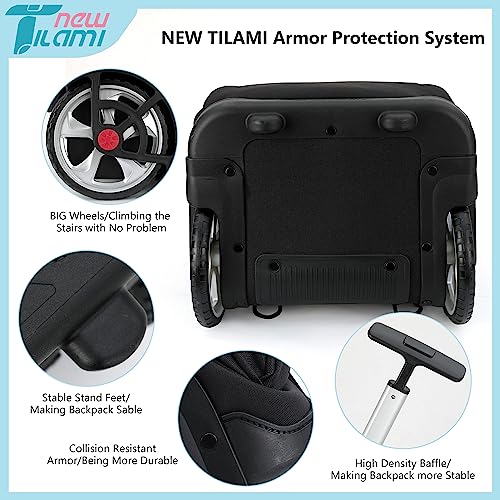 NEW TILAMI 19 inch Rolling Backpack Teens Rolling Backpack Cute Wheeled Laptop Backpack Bookbag Roller Travel Bag College, Black - color: Black