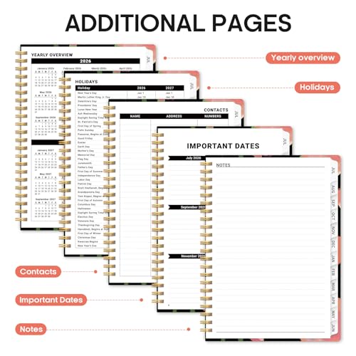 Planner 2026-2027, Academic Year Weekly and Monthly Calender Planner, from Jul 2026 - Jun 2027, Spiral Bound School Planning Book, Perfect for Teacher, Student, Women & Men, A5 (6.3" x 8.5"), Midnight Poppies - color: Y-Midnight Poppies, size: (6.3"x8.5")