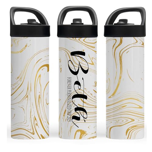 Custom Leakproof Water Bottle 20oz| Gym Tumblers| Running Cup| Adult Tumbler| Marble Sport Bottle (Gold) - color: Gold