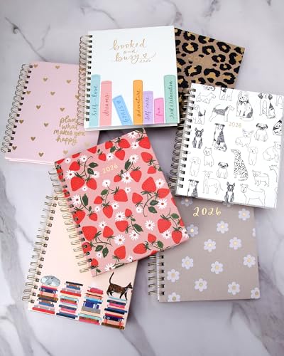 WORLD TRAVELER 2026 Planner Weekly & Monthly Hardcover Spiral Agenda | Hardcover Spiral Lay-Flat Binding, Weekly and Monthly Planning Pages, January to December 2026, 7x8.75 Compact Format - color: White Pet