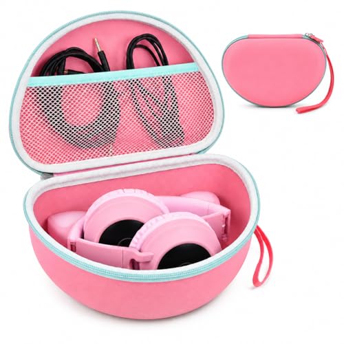 PAIYULE Kids Headphones Case for iClever for Riwbox CT-7S/CT-7, for Candy Headphone with Ear, Hard Shell Protective Case with Accessory Pocket for Travel, School (Box Only) - color: Pink