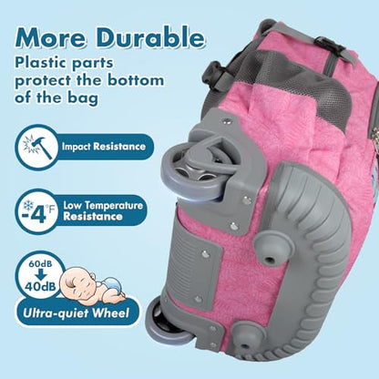 Tilami Rolling Backpack & Lunch bag for Kids 19 Inch Wheeled Bookbag for Boys & Girls for School & Travel,Giraffe pink - color: Giraffe Pink