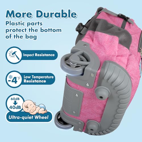 Tilami Rolling Backpack & Lunch bag for Kids 19 Inch Wheeled Bookbag for Boys & Girls for School & Travel,Giraffe pink - color: Giraffe Pink
