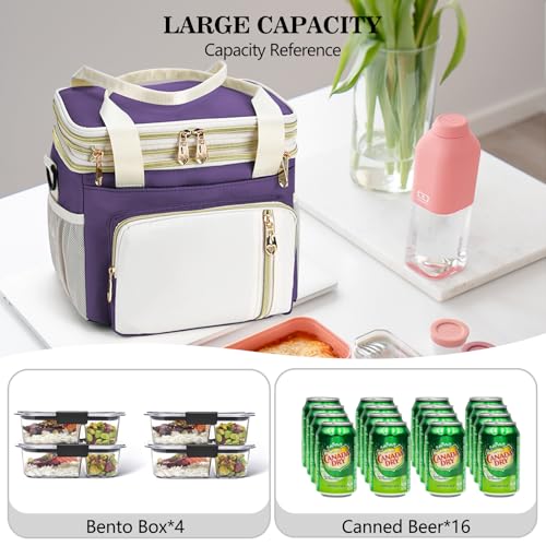 LOKASS Lunch Box for Women-16L-Insulated Lunch Bag Women, Expandable Double-layer Leakproof Cooler Bag with Upgrade Adjustable Shoulder Strap Ideal for Work/Picnics（Purple） - color: Purple