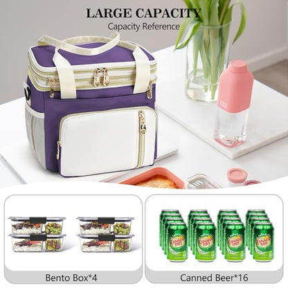 LOKASS Lunch Box for Women-16L-Insulated Lunch Bag Women, Expandable Double-layer Leakproof Cooler Bag with Upgrade Adjustable Shoulder Strap Ideal for Work/Picnics（Purple） - color: Purple