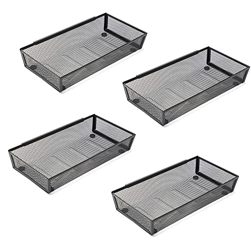 Silverware Organizer ，Mesh Cutlery silverware Tray for Drawer，Tool tray organizer,Utensil Flatware Tableware Organizer for Kitchen,Office,with Non-slip,Fits Standard Drawer,(6x12 IN) 4PSC,Black - color: Black, size: 4pack 12*6
