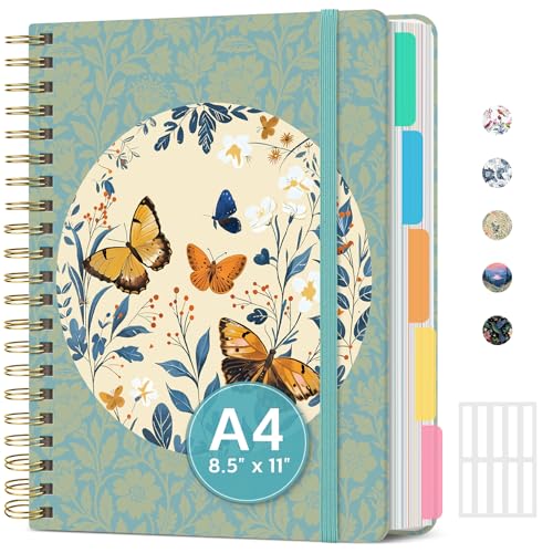 Large Spiral Lined Notebooks for Work with Removable Dividers & Tabs, 8.5"x11" Pretty Hardcover 5 Subject Notebook Journal for Women, College Ruled, Perfect for Study & Office Organization, 280 Pages, Floral Halo - color: D - Floral Halo