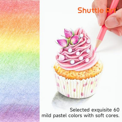 Shuttle Art 파스텔 색연필 60개, 성인용 컬러링을 위한 색연필, 선물 틴 박스에 담긴 소프트 코어 연필, 어린이 성인 초보자 아티스트 드로잉 컬러링 스케치 - color: 60가지 파스텔 색상