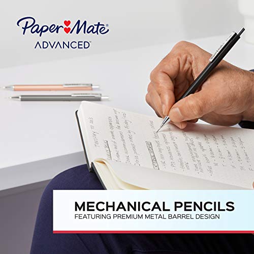 Paper Mate Advanced Mechanical Pencils 0.7mm, #2 Pencils, Premium Metal Pencil Barrel, Office Supplies, Drafting Pencils, Aesthetic School Supplies, Gun Metal Gray and Rose Gold, 2 Count - style: 0.7mm